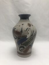 Vintage Mateos Mexican Tostado Vase Pottery Peacock Butterfly Hand Painted picture