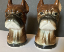 Vtg Brown Boxer Ceramic Dog Salt & Pepper Shaker Set Japan picture