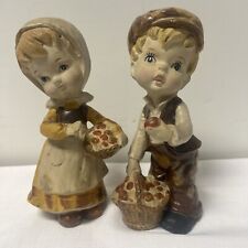 Pair, VTG Hummel-style Boy & Girl Japanese Figurines w/Baskets of Apples 8