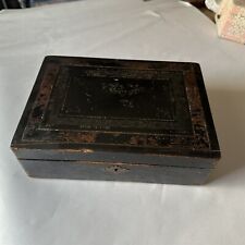 Vintage Sewing Box Victorian French Wood Black Lacquer Shabby Worn  picture