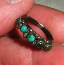 VINTAGE ZUNI SNAKE EYES TURQUOISE STERLING SILVER WEDDING BAND RING 4 3/4 vafo picture