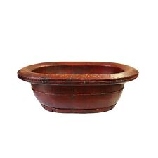 Chinese Vintage Distressed Brick Red Flower Oval Shape Wood Bucket ws3118 picture