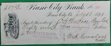 Original 1891 Basic City Bank Virginia Cancelled Check w/Railroad Vignette picture