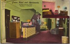 PASADENA, California LINEN Postcard CROWN HOTEL & APARTMENTS Lobby & Room Views picture