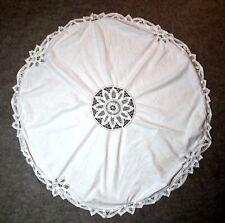 Vintage 1980's White Cotton and Hand Made Lace Tablecloth 32