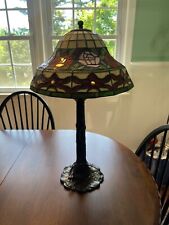 Vintage 24” Antique bronze Old Stained Glass Floral Table Lamp Desk Light picture