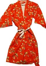 Vtg Japanese Kimono Robe Womens Medium Large Red Floral Belted Made In Japan picture