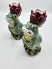 Vintage Mud Man Frog Figurine Chinese Wan Jiang Set of Two 1960'S  picture