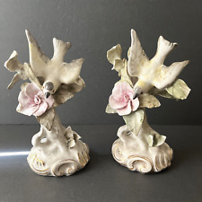 Vintage Italian Porcelain BIRDS On Flowers Set Of 2 picture