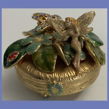KIRKS FOLLY Fairy W/Ladybug & Rhinestone Butterfly Gold Tone Trinket Box 2” x 2” picture