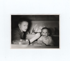 Big Brother Spoon Feeding Sibling Vintage Snapshot Photo picture