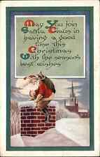 Christmas Santa Clause Chimney Toy Bag c1910s Postcard picture