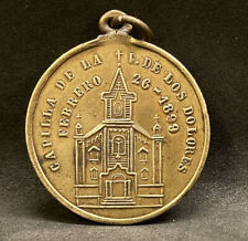 ARGENTINA 1899 OUR LADY OF SORROW CHAPEL, GODPARENTS, OLD BRONZE CATHOLIC MEDAL picture