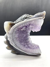 1pc Natural geode agate Quartz Carved wolf headSkull Crystal Reiki Healing Decor picture