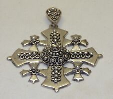 Large 900 Silver Jerusalem Crusader Cross Pendant w/ Filigree Work Vtg Maltese picture
