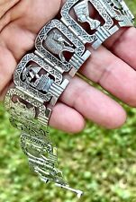 Stunning Egyptian Made Vintage HEAVY Solid Silver 9 Panel “Ancients” Bracelet picture