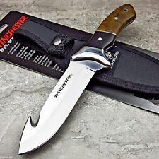 Winchester Genuine Burl Wood Handles Fixed Blade Guthook Hunting Skinning Knife picture