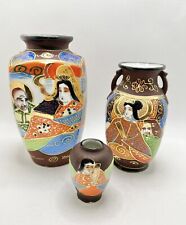 Vintage Japan hand painted Moriage Satsuma 3 piece vases picture