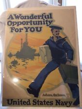 ORIGINAL WWI US NAVY RECRUITING POSTER A WONDERFUL OPPORTUNITY ASHORE ON LEAVE picture