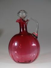 Victorian Stourbridge Cranberry Glass Oval Decanter Crystal Applied Handle c1890 picture
