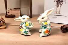 Majolica Bunny Rabbit Figurines Easter Multicolor Floral Set Of (2) picture
