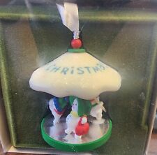 VINTAGE 1982 HALLMARK SNOWMAN FAMILY CAROUSEL ORNAMENT - 5TH IN THE SERIES picture
