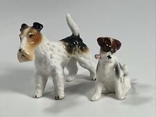 Lot Of 2 Vtg Antique Japan Ceramic Wire Hair Fox Terrier Dog Figurines picture