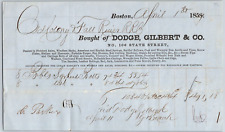 Boston Dodge, Gilbert & Co. Old Colony & Fall River RR 1859 Billhead Very Scarce picture