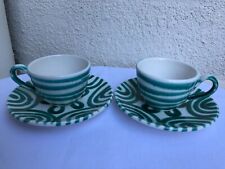 Austrian Gmundner Keramik Tea/ Coffee Set of 2 Cups & 2 Saucers made in Austria picture