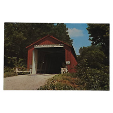 Covered Red Bridge in Indiana Postcard Vintage Photo North of Princeton picture