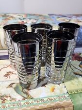 Vintage Mid Century Modern 1950s Silver Striped Highball Glasses (5) picture