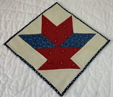 Vintage Antique Patchwork Quilt Table Topper, Basket Pattern, Red, Blue, White picture