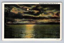 Great Sodus Bay NY-New York, Moonlight, Antique, Vintage c1952 Souvenir Postcard picture