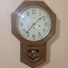 Vintage Hamilton School House Wall Clock 4 Quarter Chime Working W/Key picture