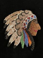 Vintage Hand Beaded Native American Chief With Headdress  4.5 X 4.5” picture