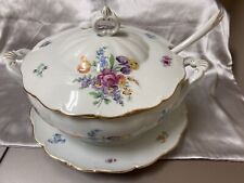 Large Fine Bohemian China (Bouquet Print)covered Soup Tureen w/Drip Plate &Ladle picture