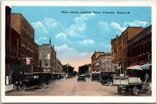VINTAGE POSTCARD VIEW DOWN MAIN STREET LOOKING WEST AT CHANUTE KANSAS c. 1925 B picture