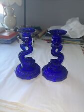 Vintage Cobalt Blue Serpent Candlestick Matching Set, Koi picture