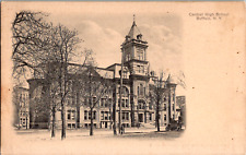 Vintage C. 1905 Central High School Buffalo New York NY Postcard People Old Car picture