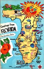 Miami FL Florida 1969 Greetings Map Landmarks Sunshine State Vintage Postcard picture