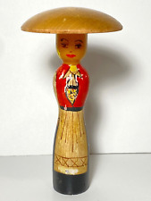 KOKESHI Japanese Doll vintage antique Japan Blonde Woman 5” Removable Hat wood picture