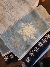 Vintage Sears Holiday Towels 3 Bath 2 Hand Snowflakes Sculpted Blue & White READ picture