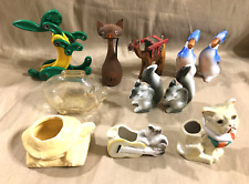 Lot of 11 vintage MCM animal figurines ceramic plastic wood & glass picture