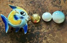 Rare MCM Fish Wall Pocket Blue Yellow And Gold Trim 3 Bubbles Lefton Norcrest picture