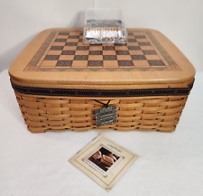 Longaberger 2001 Father's Day Checkerboard Basket+Lid+Protector+Game Pieces+Card picture