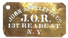 John A. Willett & Co* 137 Reade NYC Brass Stencil Crate c1880's-1920 3