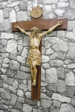 Antique large French wooden carved crucifix picture