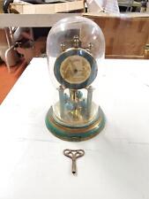 Vtg. glass dome metal turquoise Lchatz mantle clock 49 with key made in Germany picture