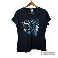Disney FROZEN ELSA Keep Calm Let It Go Womens Large Black T-shirt Top Graphic picture