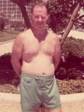 2A Photograph Handsome Older Old Man Shirtless Shorts Bare Chest 1976 picture